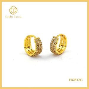 Bridal Party Hoops Stacked CZ Rows in Gold Plated