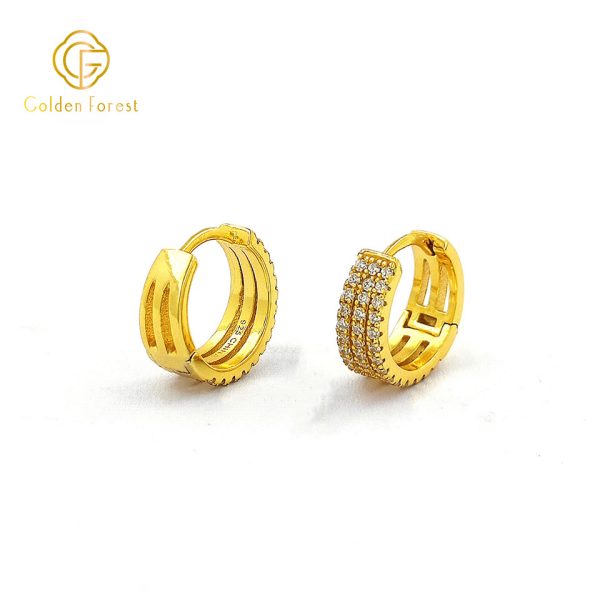Bridal Party Hoops Stacked CZ Rows in Gold Plated - Image 2