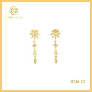 Gold Mutishape Drop Earrings - Cubic Zirconia Star Design