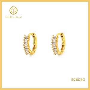 Geometric Pave CZ Hoop Earrings with Cubic Zirconia Modern Minimalist