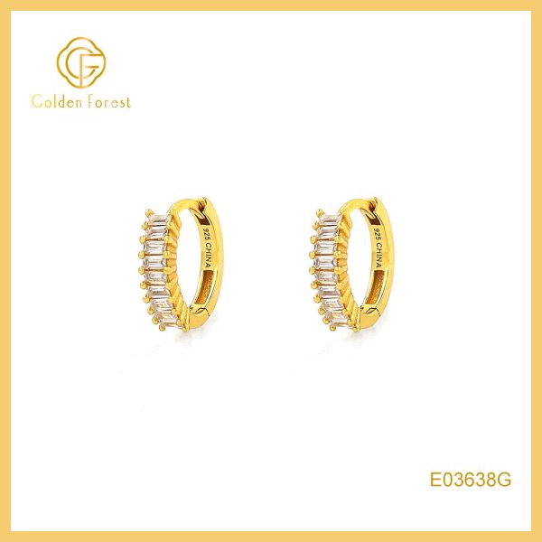 Geometric Pave CZ Hoop Earrings with Cubic Zirconia Modern Minimalist