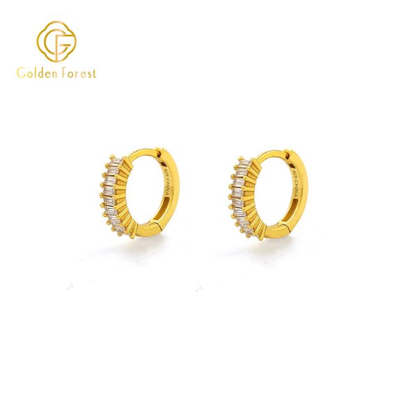 Geometric Pave CZ Hoop Earrings with Cubic Zirconia Modern Minimalist - Image 3