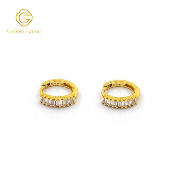 Geometric Pave CZ Hoop Earrings with Cubic Zirconia Modern Minimalist - Image 2