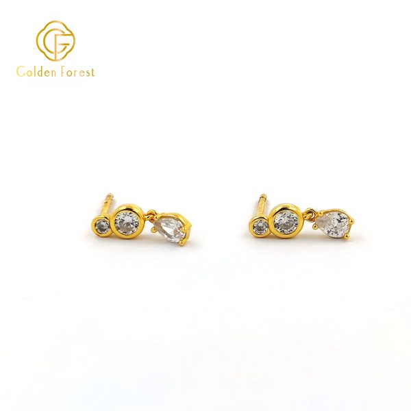 Bezel CZ Crystal Drop Gold Tone Earrings for Women - Image 3
