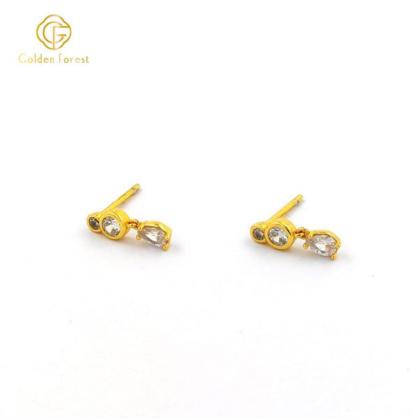 Bezel CZ Crystal Drop Gold Tone Earrings for Women - Image 2