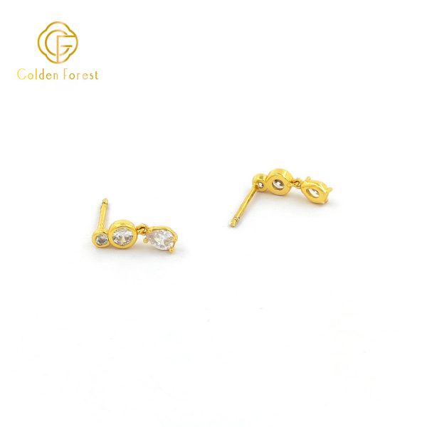 Bezel CZ Crystal Drop Gold Tone Earrings for Women - Image 4
