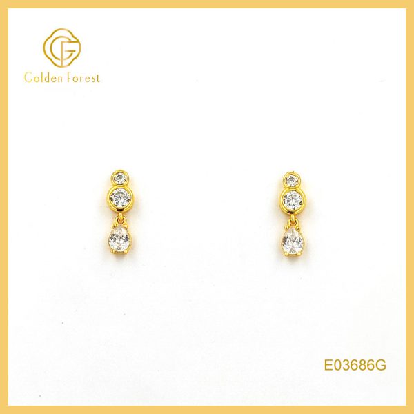 Bezel CZ Crystal Drop Gold Tone Earrings for Women