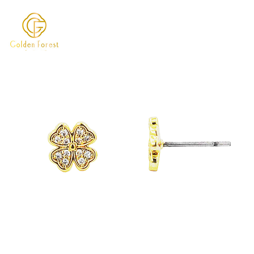 Tiny Gold CZ Clover Stud Earrings Delicate Gift For Women - Image 3