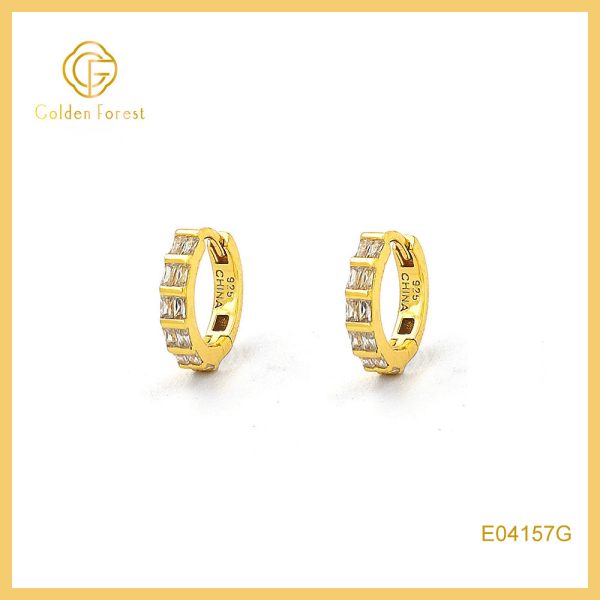 Everyday Engraved Hoops Clear Zirconia Square Cluster