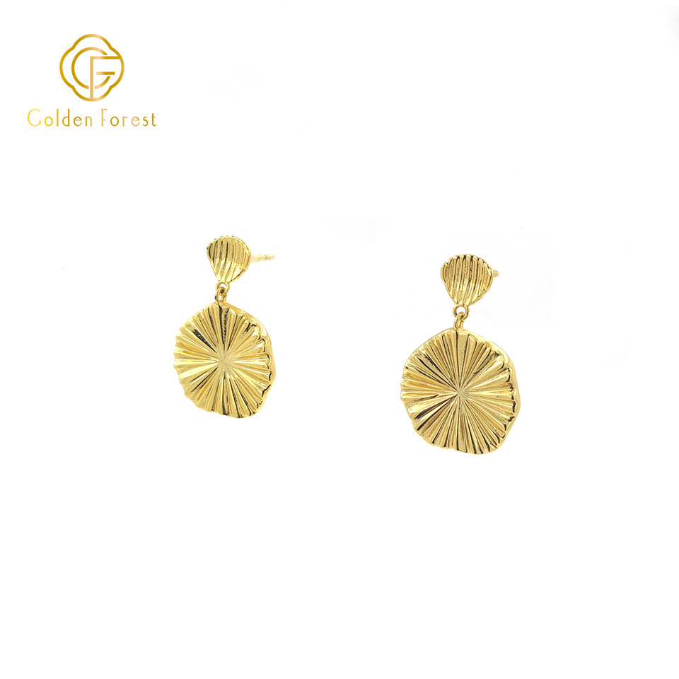 Statement Gold Fan - Shaped Dangle Earrings - Image 2