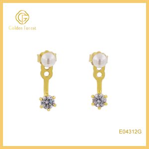 Wholesale CZ Freshwater Pearl Front Back Studs Gold Plated Drop Earrings