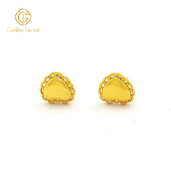 Lace Border Love Knot Heart  Gold Earrings for Women - Image 3