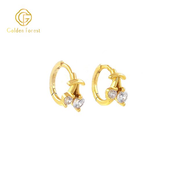 Gilded Cherry Fruit Huggie Hoops CZ Stone Gold Plated for Women - Image 3