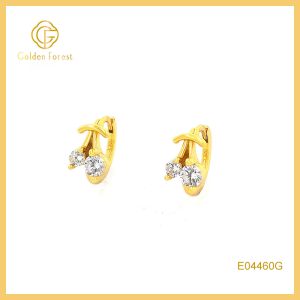 Gilded Cherry Fruit Huggie Hoops CZ Stone Gold Plated for Women