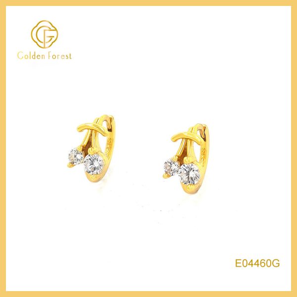 Gilded Cherry Fruit Huggie Hoops CZ Stone Gold Plated for Women