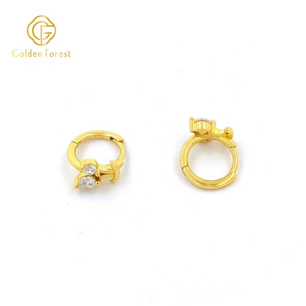 Gilded Cherry Fruit Huggie Hoops CZ Stone Gold Plated for Women - Image 4