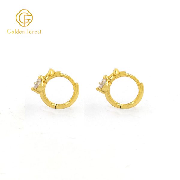 Gilded Cherry Fruit Huggie Hoops CZ Stone Gold Plated for Women - Image 2