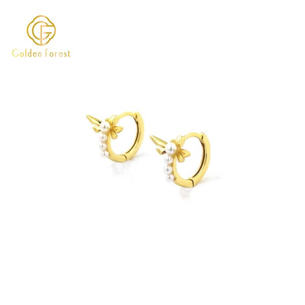Angel Wing Pearl Dangle Hoop Earrings Gold Tone - Image 4