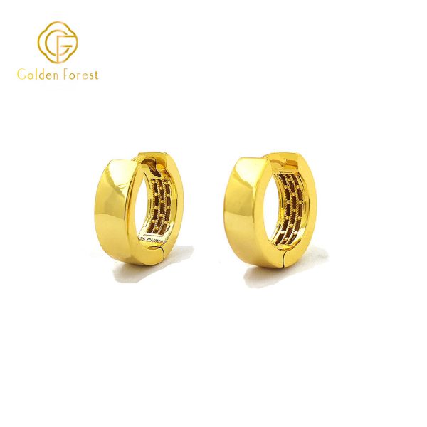 Architectural Circle Earringss Shimmering Gold with Subtle Texture - Image 4