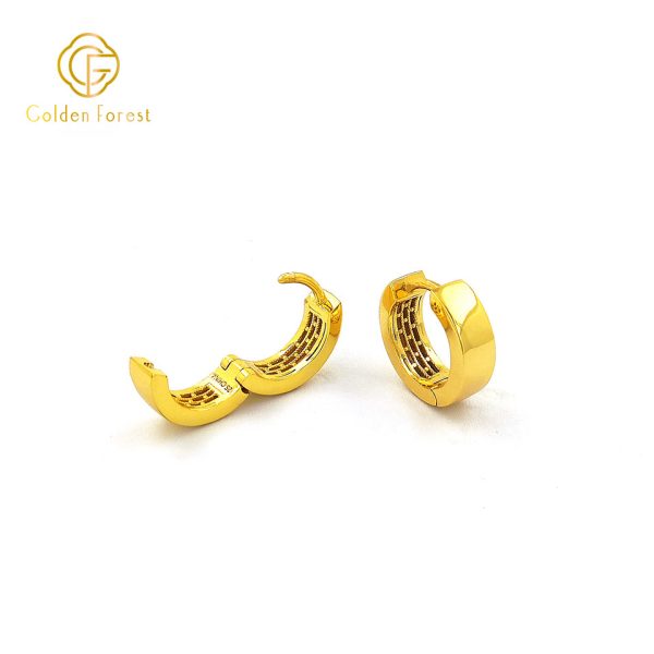 Architectural Circle Earringss Shimmering Gold with Subtle Texture - Image 2