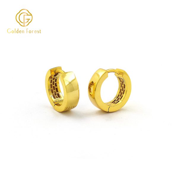 Architectural Circle Earringss Shimmering Gold with Subtle Texture - Image 3