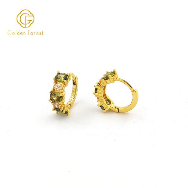 Elegant Gold Plated Colorful CZ Huggie Hoops for Hypoallergenic - Image 3
