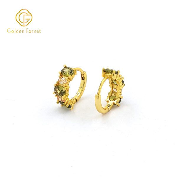Elegant Gold Plated Colorful CZ Huggie Hoops for Hypoallergenic - Image 2