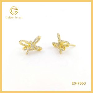 Elegant Bow Stud Earrings with Cubic Zirconia Fine Jewelry