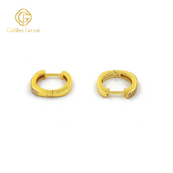 Sparkling Crystal Huggie Hoops 925 Silver Gold Plated with Cubic Zirconia - Image 2
