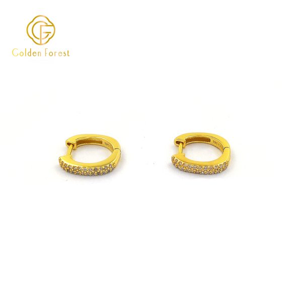 Sparkling Crystal Huggie Hoops 925 Silver Gold Plated with Cubic Zirconia - Image 3
