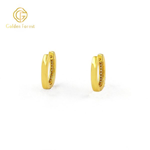 Sparkling Crystal Huggie Hoops 925 Silver Gold Plated with Cubic Zirconia - Image 4