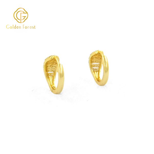 925 Silver Gold Oval Engraving Hoop Earrings - Image 3