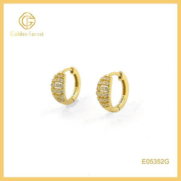 925 Silver Gold Oval Engraving Hoop Earrings