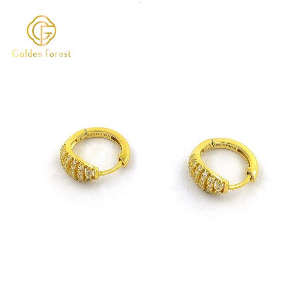 925 Silver Gold Oval Engraving Hoop Earrings - Image 2