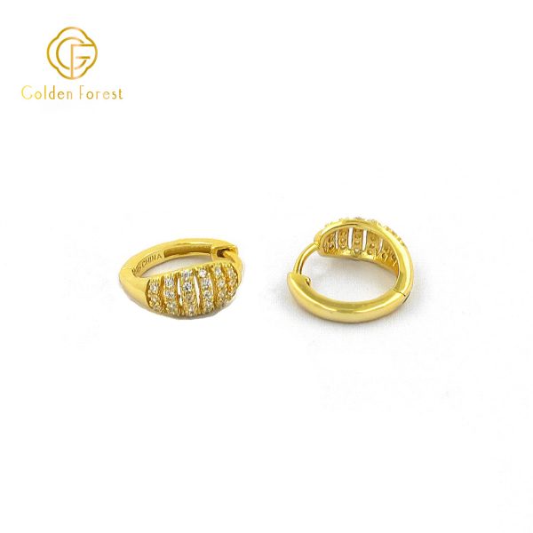 925 Silver Gold Oval Engraving Hoop Earrings - Image 4