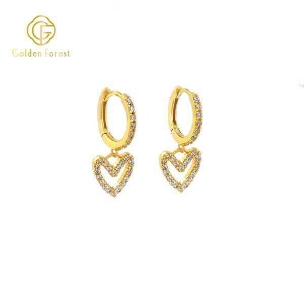 Hollow Heart Drop Huggie Hoops with Gold Plated - Image 3