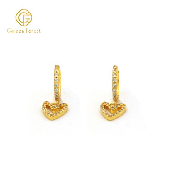 Hollow Heart Drop Huggie Hoops with Gold Plated - Image 2