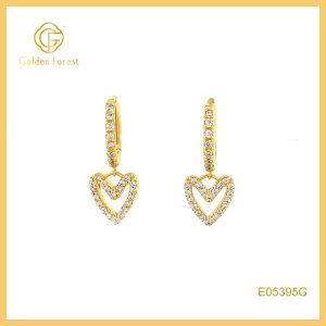 Hollow Heart Drop Huggie Hoops with Gold Plated