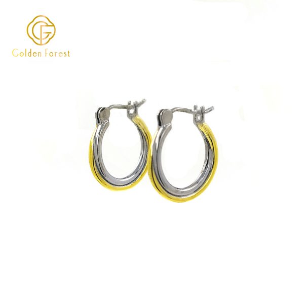 925 Sterling Silver Two-tone Hoop and Loop Earrings - Image 2