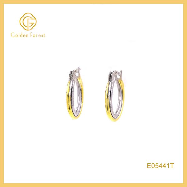 925 Sterling Silver Two-tone Hoop and Loop Earrings