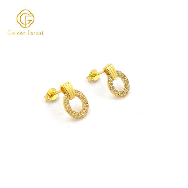 Classic Gold Huggie - Infinity Pave Circle with Cubic Zirconia - Image 3