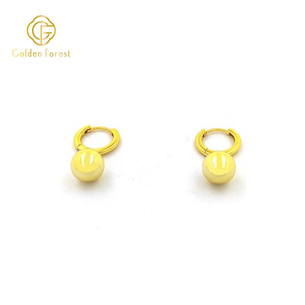 Ball Drop Hoop Earrings - Minimalist Gold Circle with Dangle Charm - Image 4
