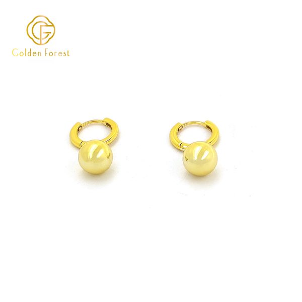 Ball Drop Hoop Earrings - Minimalist Gold Circle with Dangle Charm - Image 3