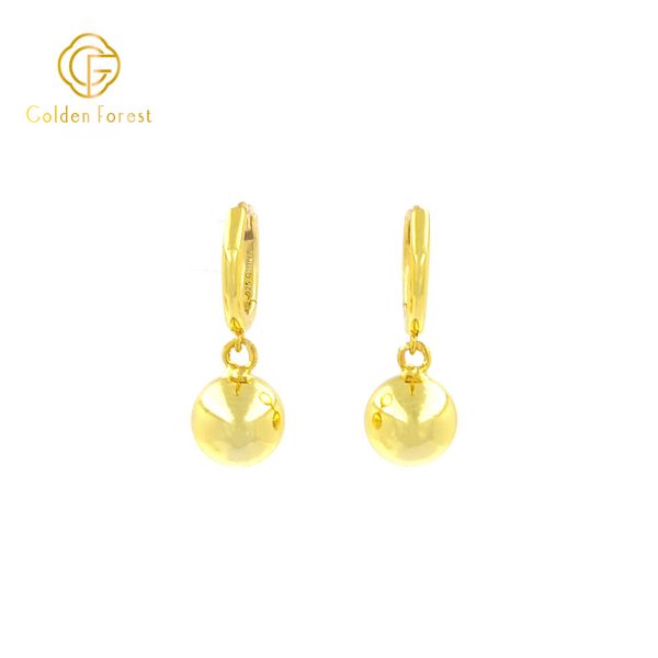 Ball Drop Hoop Earrings - Minimalist Gold Circle with Dangle Charm - Image 2