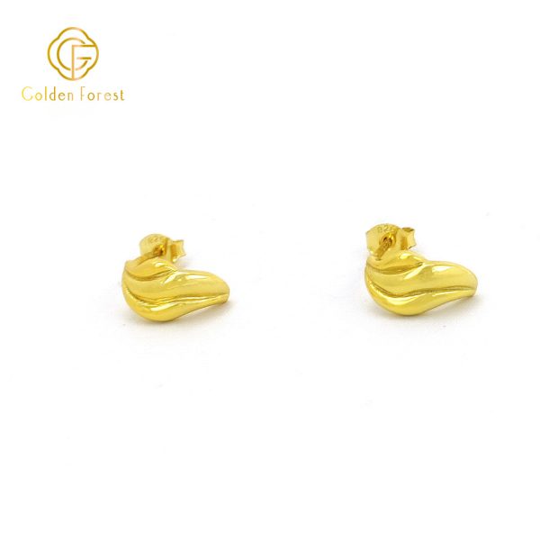 Fluid Gold Wave Huggie Hoops - Curved Design for Hypoallergenic - Image 2