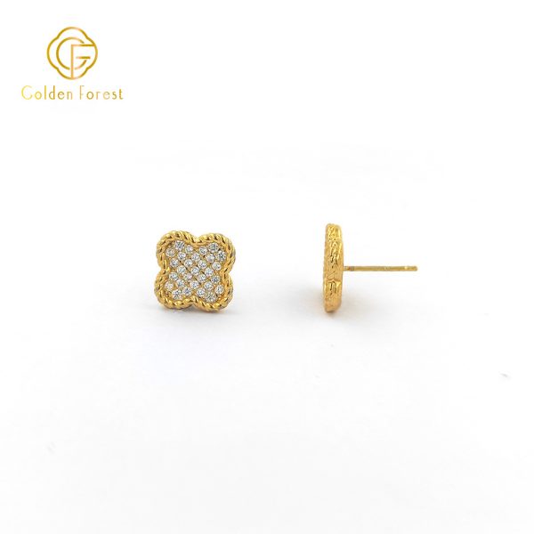 Daily Wear Sparkling Four Leaf Clover Gold Plated Earrings - Image 4