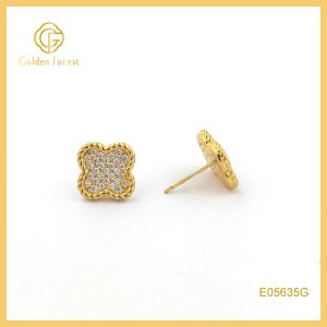 Daily Wear Sparkling Four Leaf Clover Gold Plated Earrings