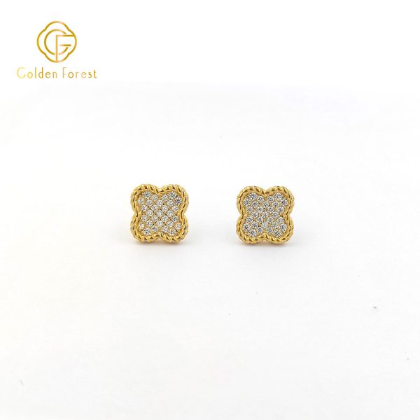 Daily Wear Sparkling Four Leaf Clover Gold Plated Earrings - Image 3