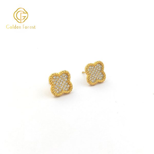 Daily Wear Sparkling Four Leaf Clover Gold Plated Earrings - Image 2