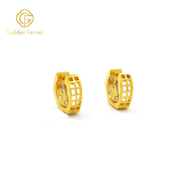 Architectural Lattice Earrings Enamel & Cubic Zirconia in Gold Plated 925 Silver - Image 4